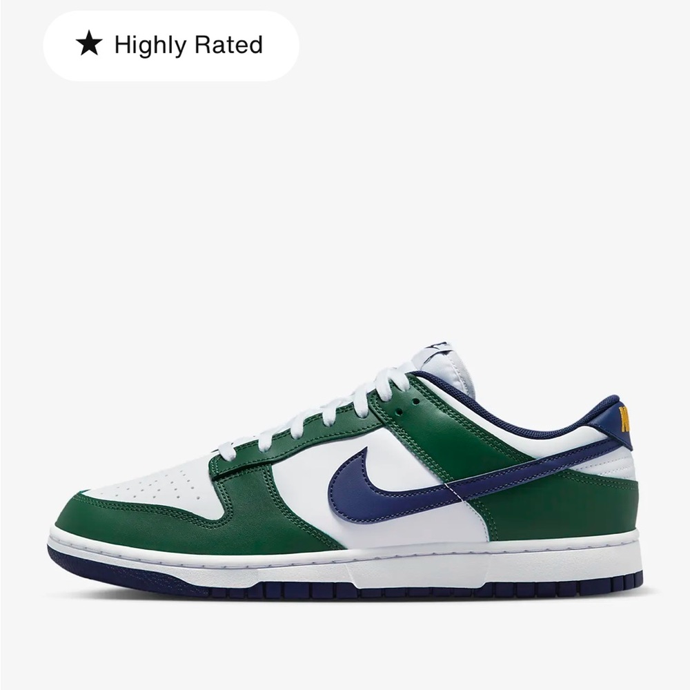 Nike Dunk Low Men’s Size 10 Fir/White/University Gold/Midnight Navy NWT